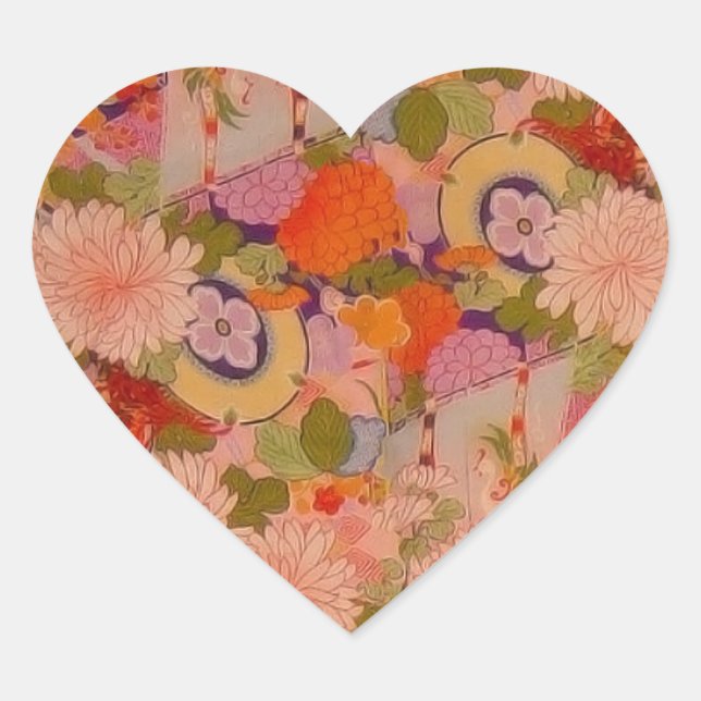 Kimono Blume Rosa Blumenmuster Herz-Aufkleber (Vorderseite)