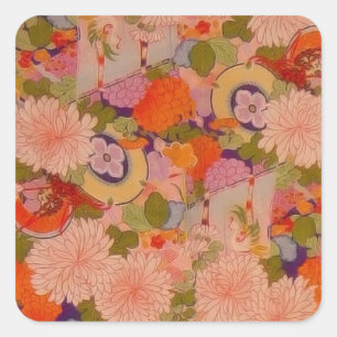 Kimono Blume Rosa Blumenmuster Quadratischer Aufkleber