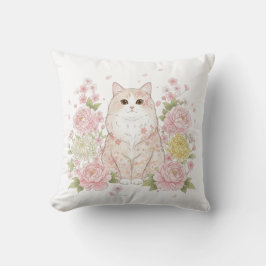 Kimono Cat & Japanese Floral Art Pillow Kissen