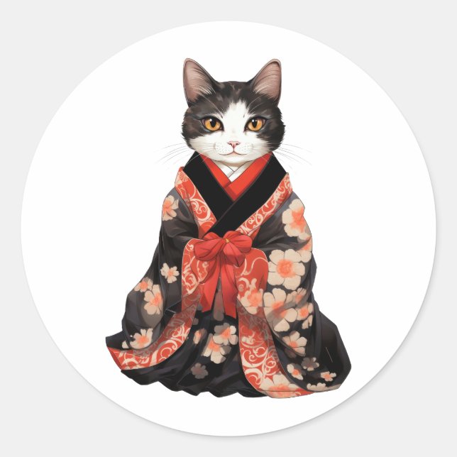 Kimono Cat Runder Aufkleber (Vorderseite)
