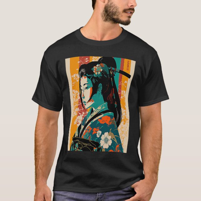 Kimono Female Retro Japanisch Samurai Geisha Vinta T-Shirt (Vorderseite)
