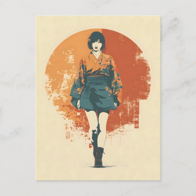Kimono-Frau Vintage Postkarte (Vorderseite)