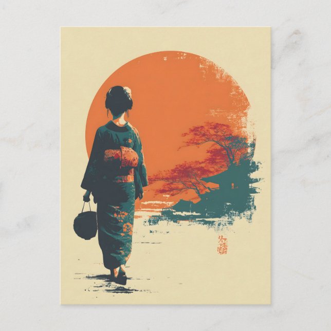 Kimono-Frau vintage Postkarte (Vorderseite)
