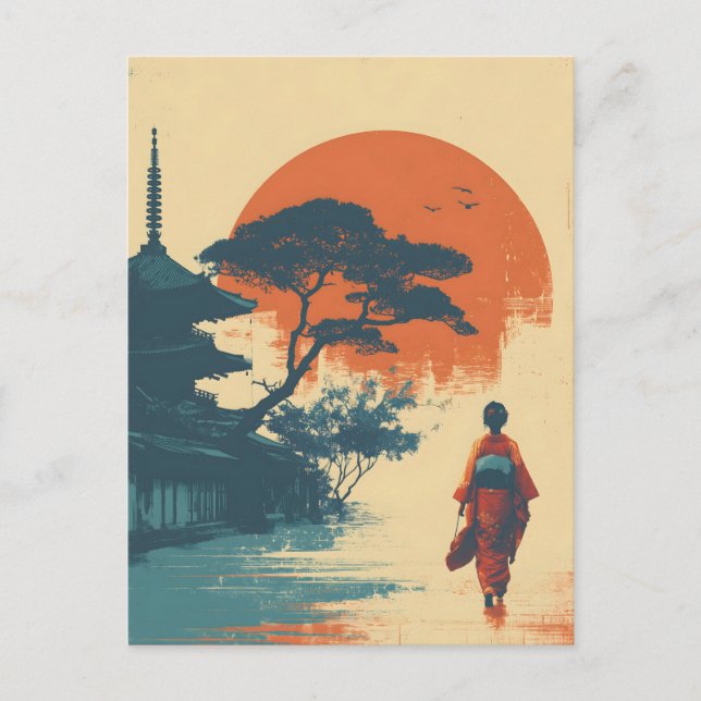 Kimono-Frau Vintage Postkarte (Vorderseite)