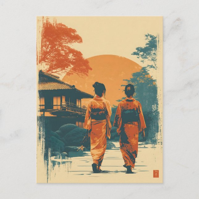 Kimono-Frauen Vintage Postkarte (Vorderseite)