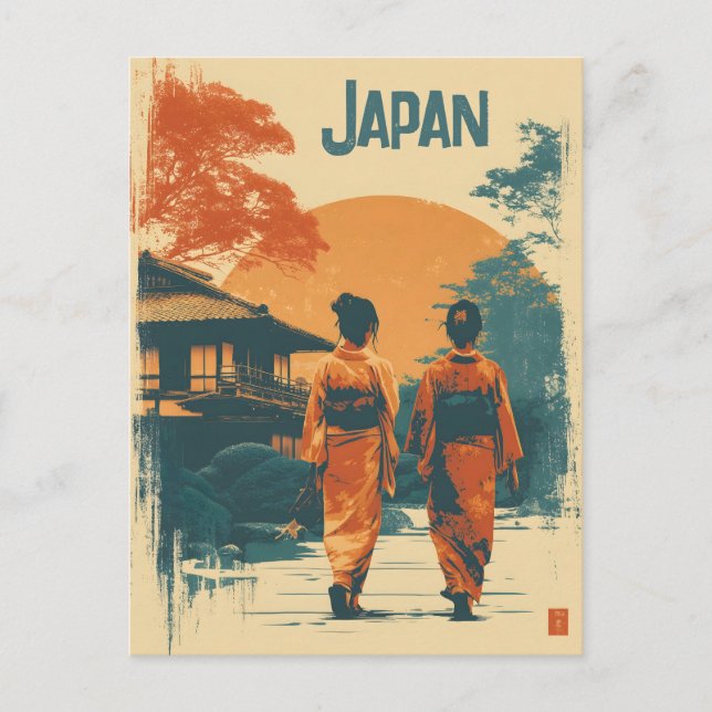 Kimono-Frauen Vintage Postkarte (Vorderseite)
