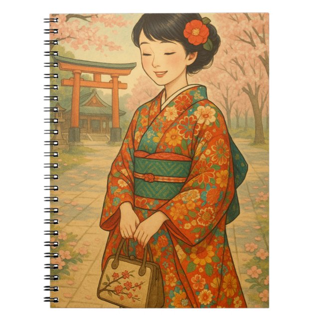 Kimono Girl - Cherry Blossom Notebook Notizblock (Vorderseite)