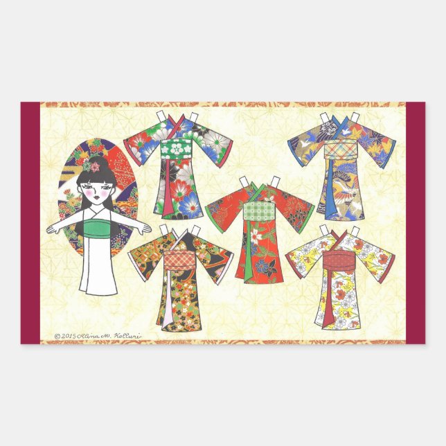Kimono Girl Kokeshi Paper Doll Stickers (Vorderseite)