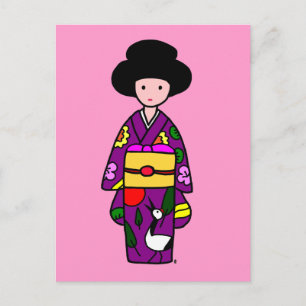 Kimono Girl Lila Cartoon Postkarte