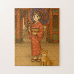 Kimono Girl und Shiba Hund in Asakusa Puzzle<br><div class="desc">Treten Sie ein in den Charme des traditionellen Tokio mit diesem herzerwärmenden Puzzle mit einer jungen Frau in einem rot-blumigen Kimono und einem niedlichen Shiba Inu Welpen am ikonischen Kaminarimon-Tor in Asakusa. Der von Hand gezeichnet Stil erinnert an ein nostalgisches Ambiente mit sanfter Beleuchtung und vielen Details. Ideal für japanische...</div>