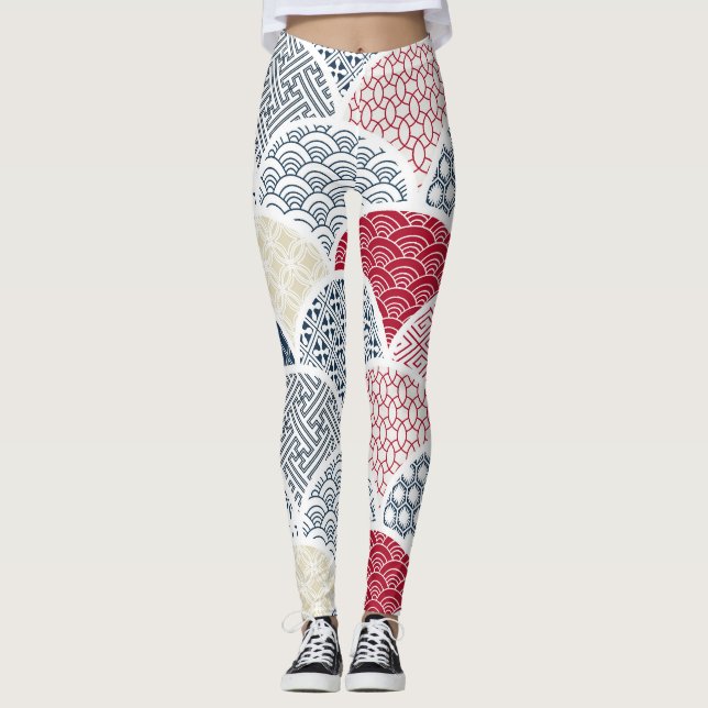 Kimono Line Art: Traditionelles geometrisches Must Leggings (Vorderseite)