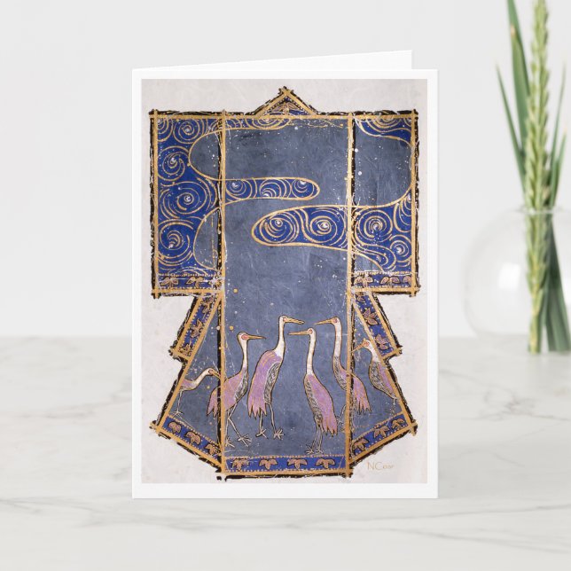 Kimono mit Kranen und japanischem Wassermotiv Karte (Vorderseite)