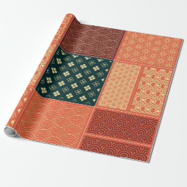 Kimono Mix Pattern Red Geschenkpapier