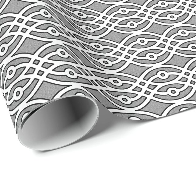 Kimono print, grau, weiß und schwarz geschenkpapier (Rolleneckpunkt)