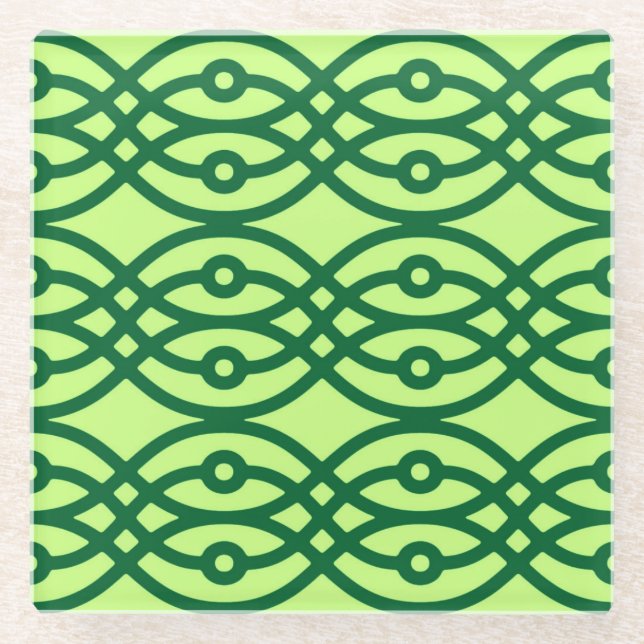 Kimono Print, hell und dunkelgrün Glasuntersetzer (Vorderseite)