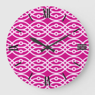 Kimono print, magenta and pink große wanduhr