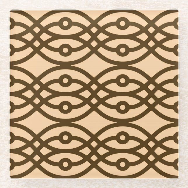 Kimono Print, Pfirsich und Schokolade Glasuntersetzer (Vorderseite)