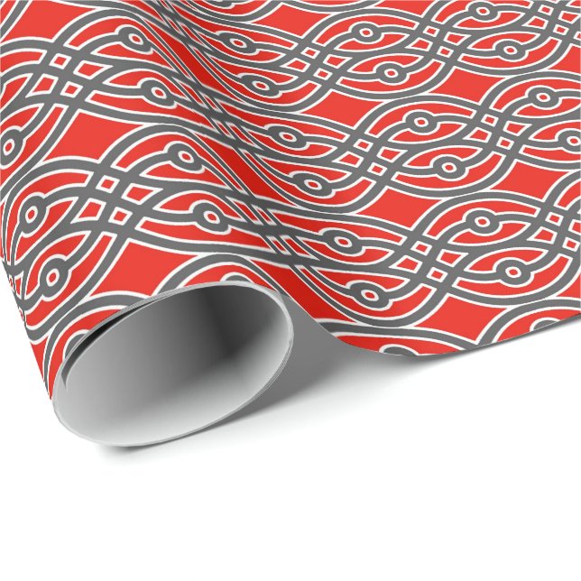 Kimono print, rot, grau und weiß geschenkpapier (Rolleneckpunkt)
