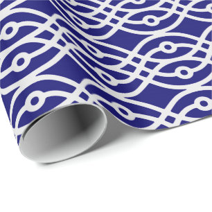Kimono Print, silbergrau und blau Geschenkpapier