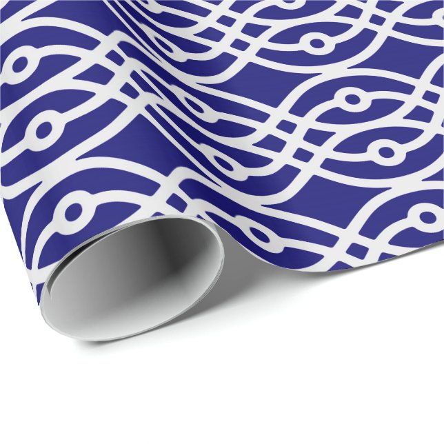 Kimono Print, silbergrau und blau Geschenkpapier (Rolleneckpunkt)