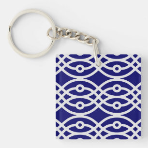 Kimono Print, silbergrau und blau Schlüsselanhänger