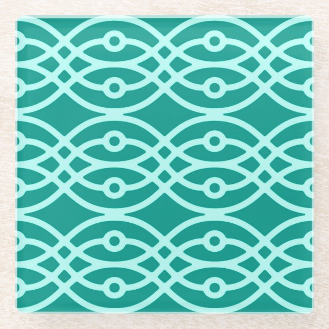 Kimono Print, Türkis und Aqua Glasuntersetzer (Vorderseite)