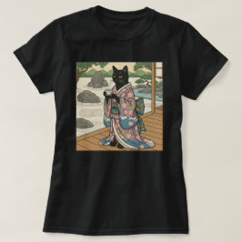Kimono Schwarze Katze  T-Shirt