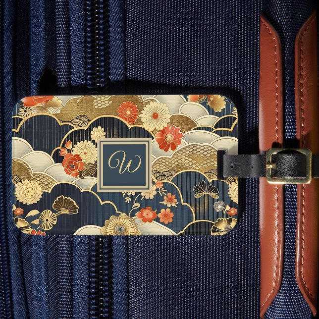 Kimono Style Floral Japanese Print with Monogram Gepäckanhänger (Von Creator hochgeladen)