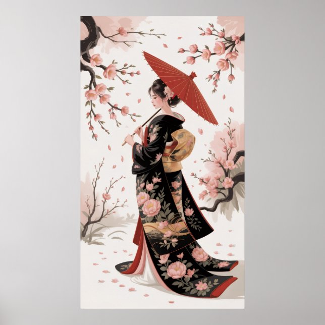 Kimono und Kirschblüten Poster (Vorne)