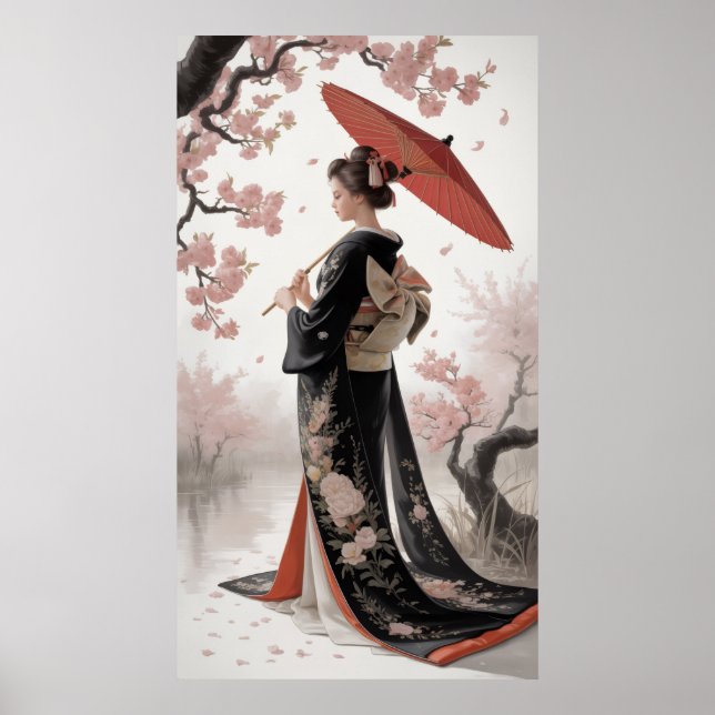 Kimono und Kirschblüten Poster (Vorne)