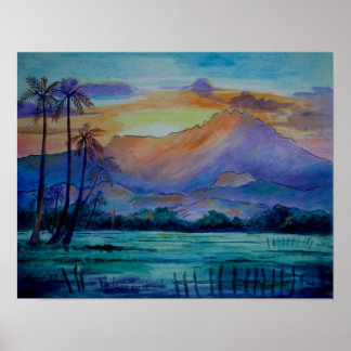 Kinabalu Sunrise Watercolor Art Poster