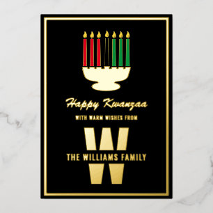 Kinara Candles Monogram Familienname Happy Kwanzaa Folien Feiertagskarte