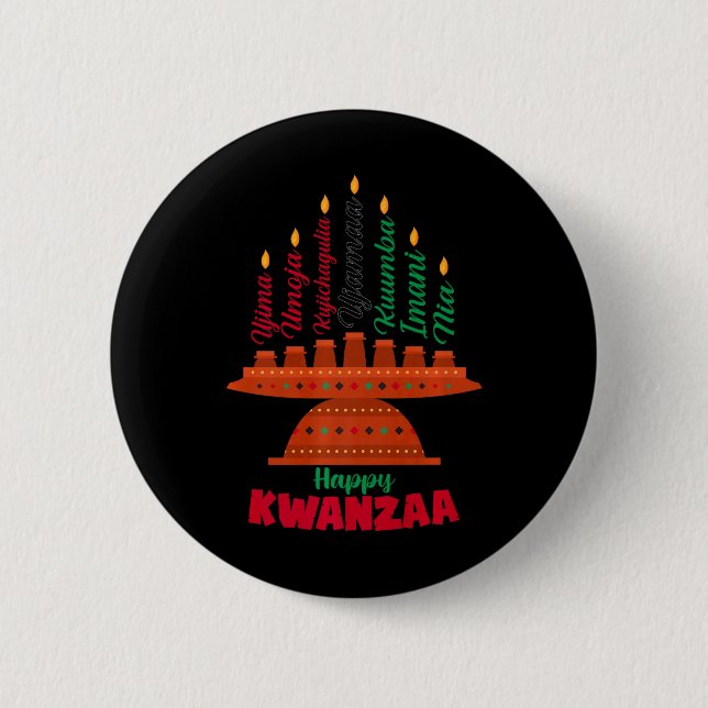 Kinara Seven Candles Principles of Kwanzaa Happy K Button (Vorderseite)
