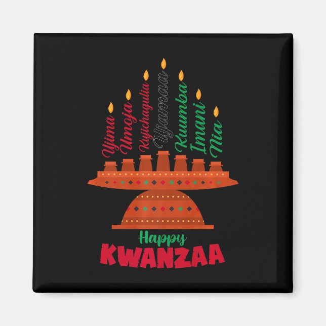 Kinara Seven Candles Principles of Kwanzaa Happy K Magnet (Vorne)