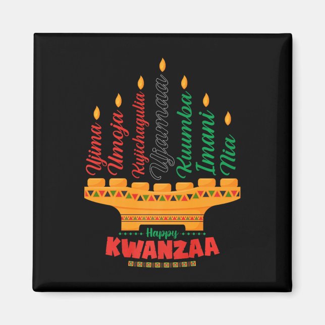 Kinara Seven Candles Principles of Kwanzaa Happy K Magnet (Vorne)