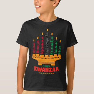 Kinara Seven Candles Principles of Kwanzaa Happy K T-Shirt