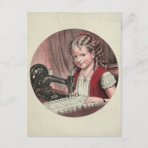 Kind am Nähmaschine Postkarte