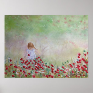 Kind auf dem Gebiet der Blumen Poster
