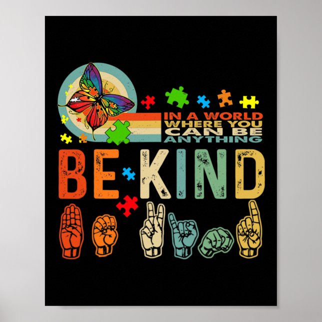 Kind Autismus Bewusstsein Asl Mama Lehrer Kindness Poster (Vorne)