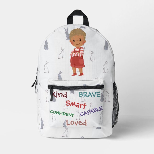 Kind Capable Smart Loved - Personalized Kid Backpa Bedruckter Rucksack (Vorderseite)
