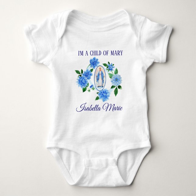 Kind der Jungfrau Mary | Blue Dahlia Blume Baby Strampler (Vorderseite)