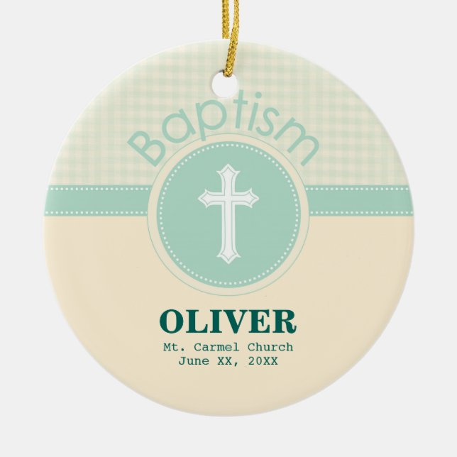 Kind der Taufe Gottes, neutrales Grün des Geschlec Keramik Ornament (Vorne)
