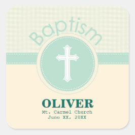 Kind der Taufe Gottes, neutrales Grün des Geschlec Quadratischer Aufkleber