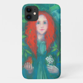 Kind des Waldes, rot-haariges Mädchen, grüne Farbt iPhone 11 Hülle