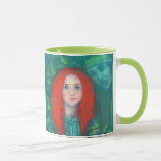 Kind des Waldes, rot-haariges Mädchen, grüne Farbt Tasse (Rechts)