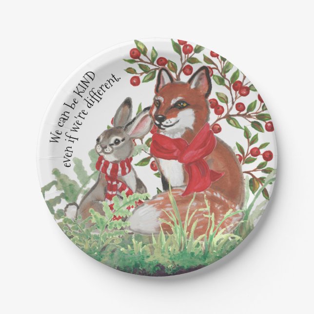 Kind Fox Bunny Rabbit Berry Weihnachten Weihnachte Pappteller (Vorderseite)