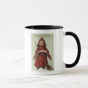 Kind gekleidet im roten Mantel Tasse