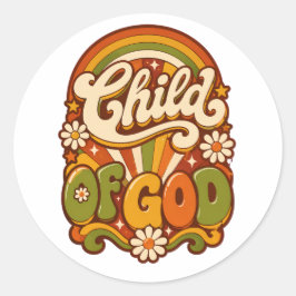 Kind Gottes Retro &0er Jahre Groovy Glaubensaufkle Runder Aufkleber