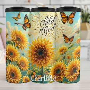 Kind Gottes: Sonnenblume Schmetterling Segen Thermosbecher