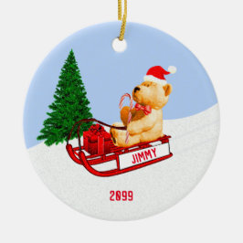 Kind Großkinder Teddy Bär auf Schlitten derzeit Keramik Ornament